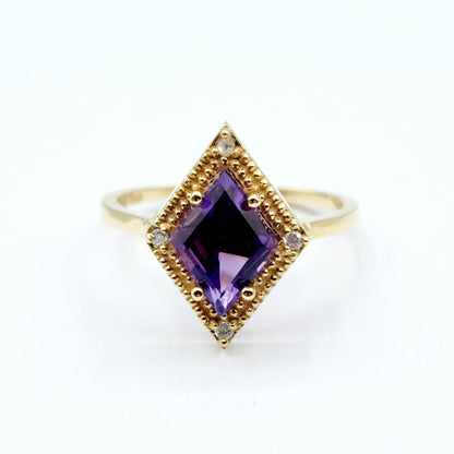 Gold Amethyst Ring, 14K Yellow Gold Amethyst 1.5ct with Diamond 0.04ct Ring, February Birthstone Ring, Rings For Women