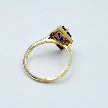 Gold Amethyst Ring, 14K Yellow Gold Amethyst 1.5ct with Diamond 0.04ct Ring, February Birthstone Ring, Rings For Women