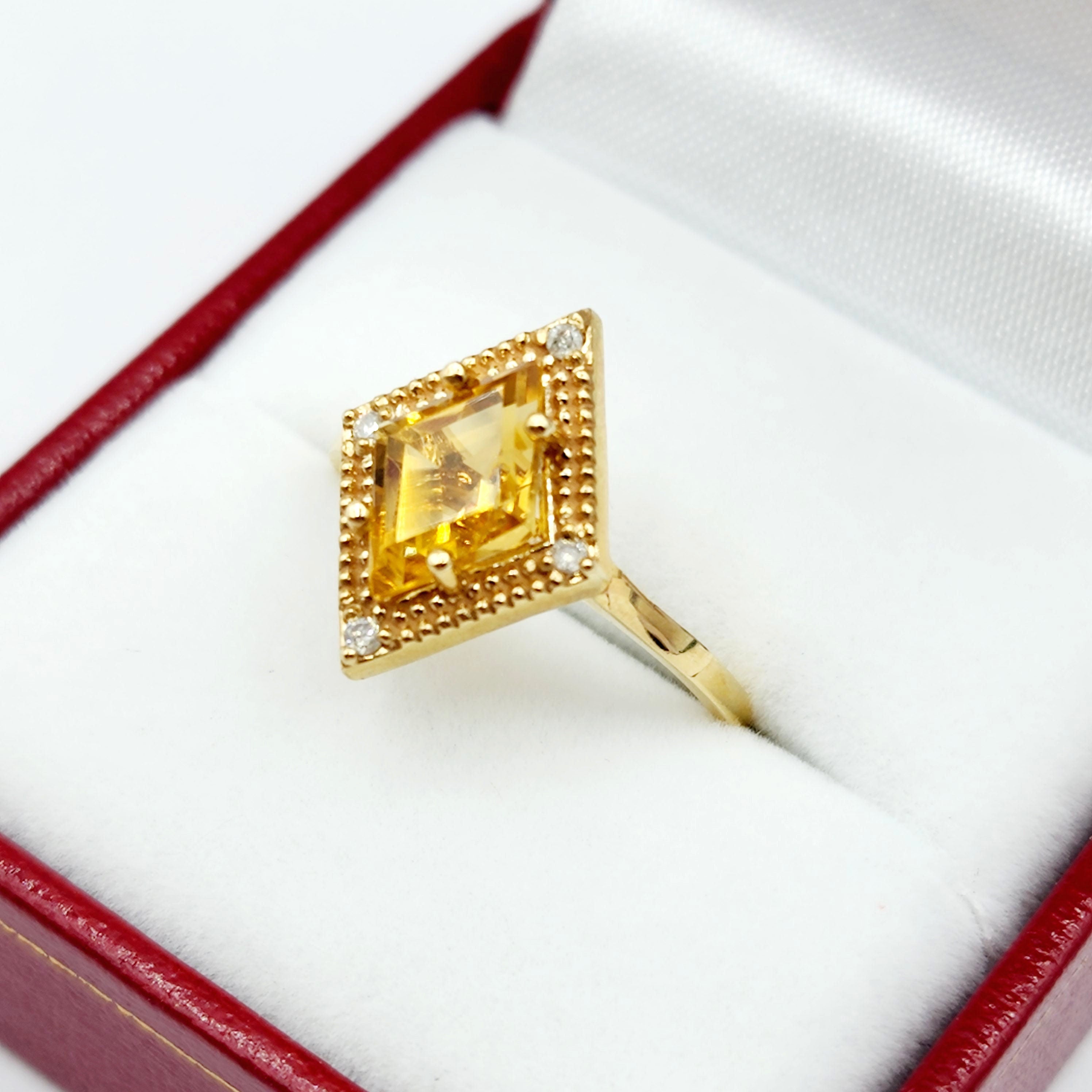 Gold Citrine Ring, 14K Yellow Gold Citrine 1.5ct with Diamond 0.04ct Ring, November Birthstone Ring For Women
