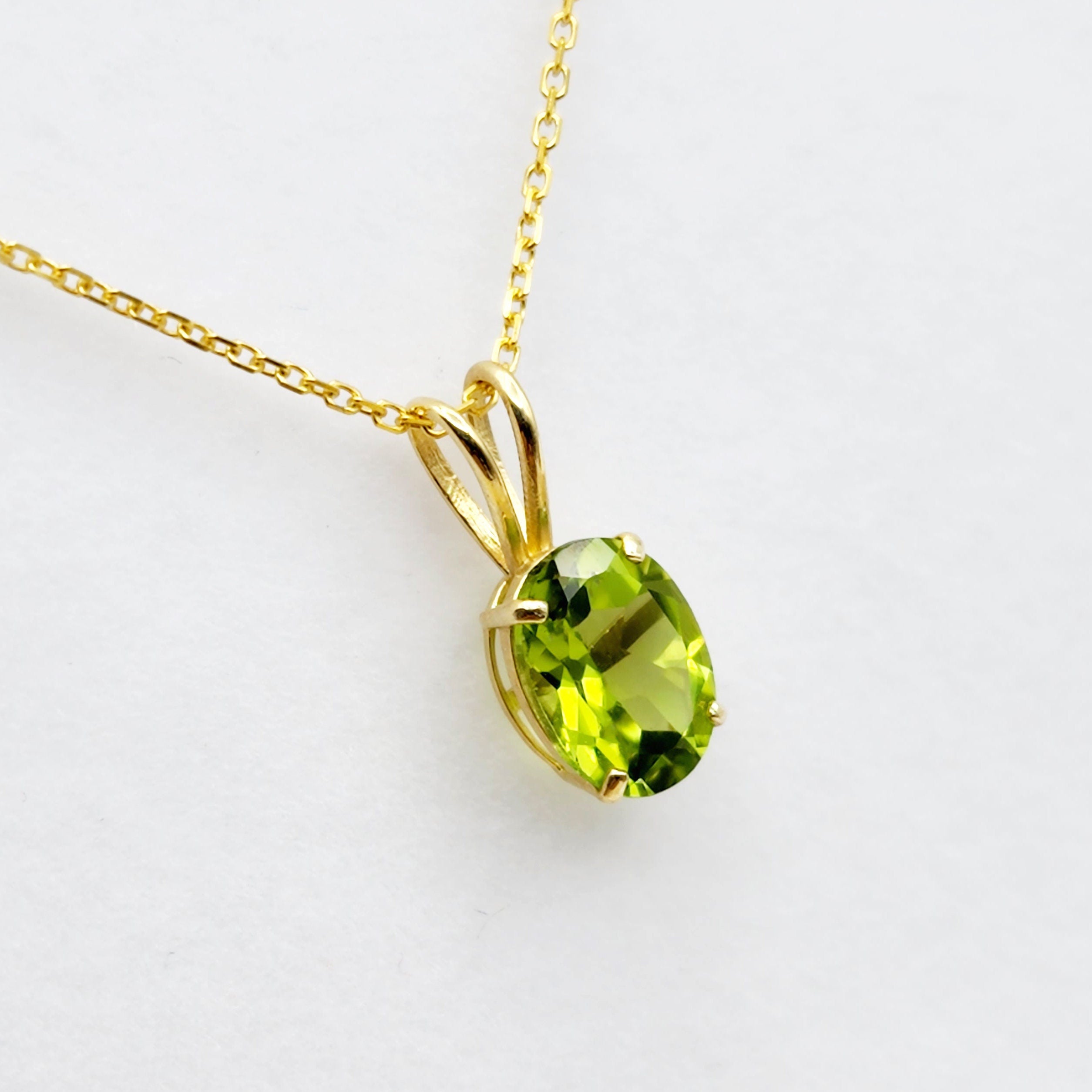 Gold Peridot Pendant Necklace, 10K Yellow Gold Peridot 8x6mm Pendant, Birthstone Necklace For Women, Gift For Her