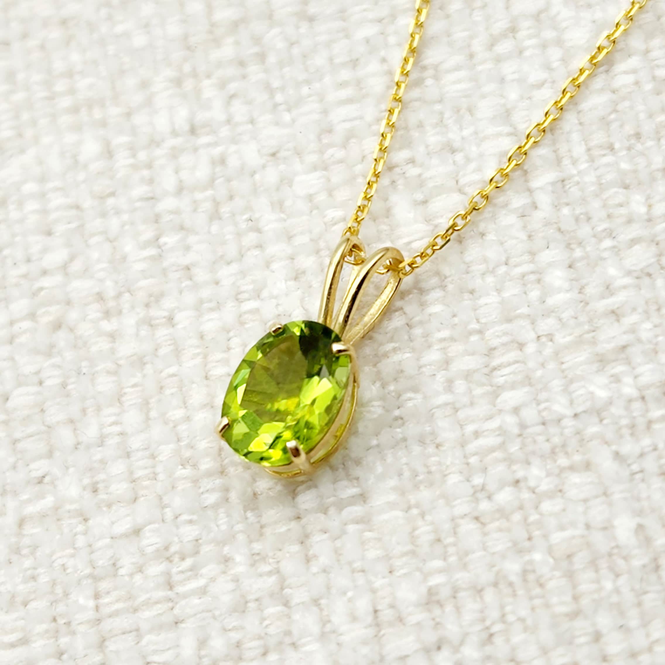 Gold Peridot Pendant Necklace, 10K Yellow Gold Peridot 8x6mm Pendant, Birthstone Necklace For Women, Gift For Her