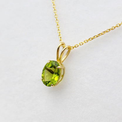 Gold Peridot Pendant Necklace, 10K Yellow Gold Peridot 8x6mm Pendant, Birthstone Necklace For Women, Gift For Her