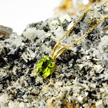 Gold Peridot Pendant Necklace, 10K Yellow Gold Peridot 8x6mm Pendant, Birthstone Necklace For Women, Gift For Her
