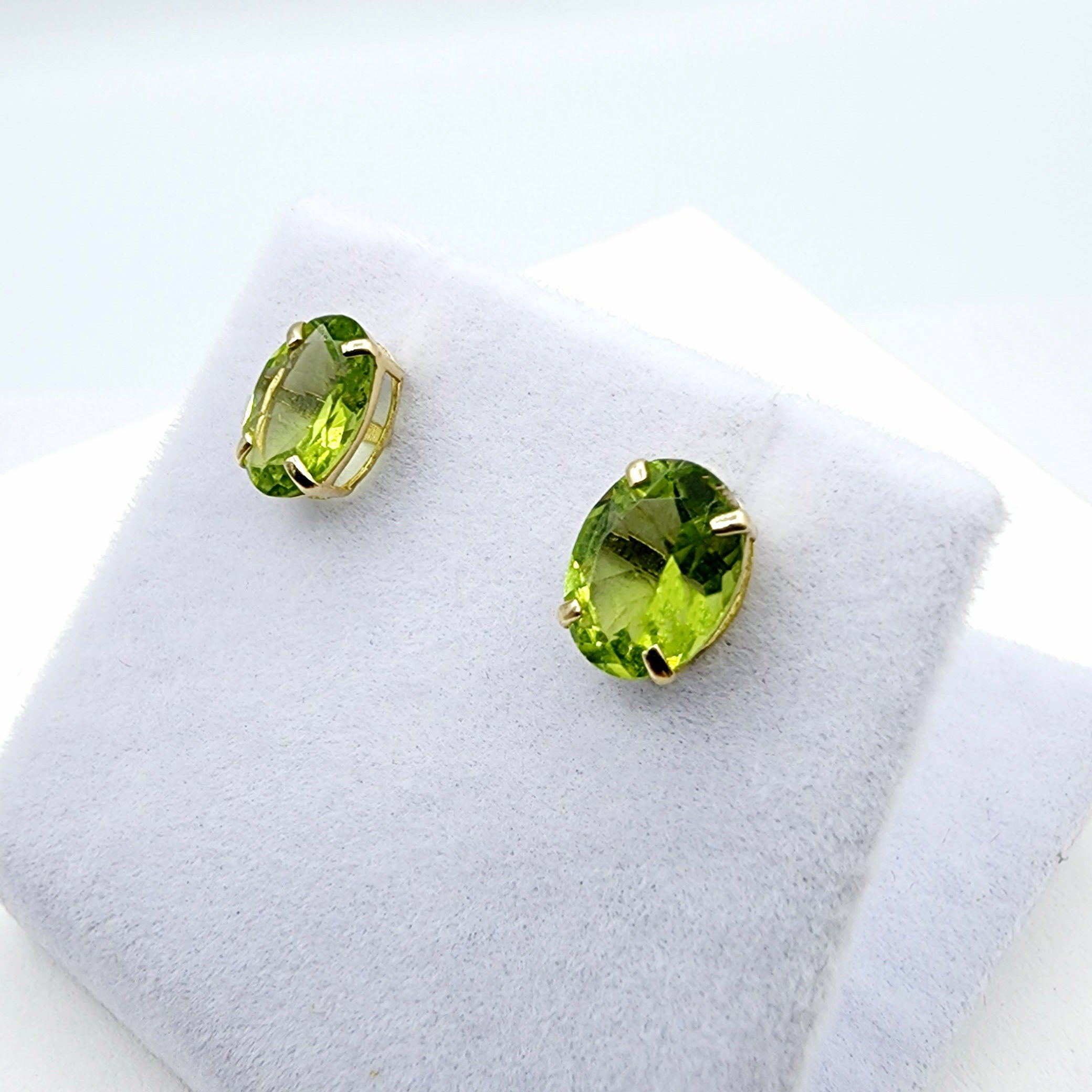 Gold Peridot Stud Earrings,10K Yellow Gold Genuine Peridot 8x6mm Earrings, Gemstone Jewelry for Women, Earrings For Women, August Birthstone