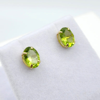 Gold Peridot Stud Earrings,10K Yellow Gold Genuine Peridot 8x6mm Earrings, Gemstone Jewelry for Women, Earrings For Women, August Birthstone