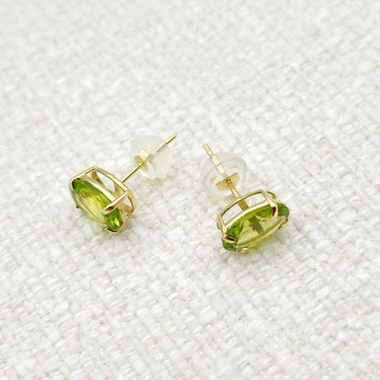 Gold Peridot Stud Earrings,10K Yellow Gold Genuine Peridot 8x6mm Earrings, Gemstone Jewelry for Women, Earrings For Women, August Birthstone