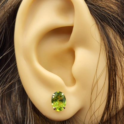 Gold Peridot Stud Earrings,10K Yellow Gold Genuine Peridot 8x6mm Earrings, Gemstone Jewelry for Women, Earrings For Women, August Birthstone