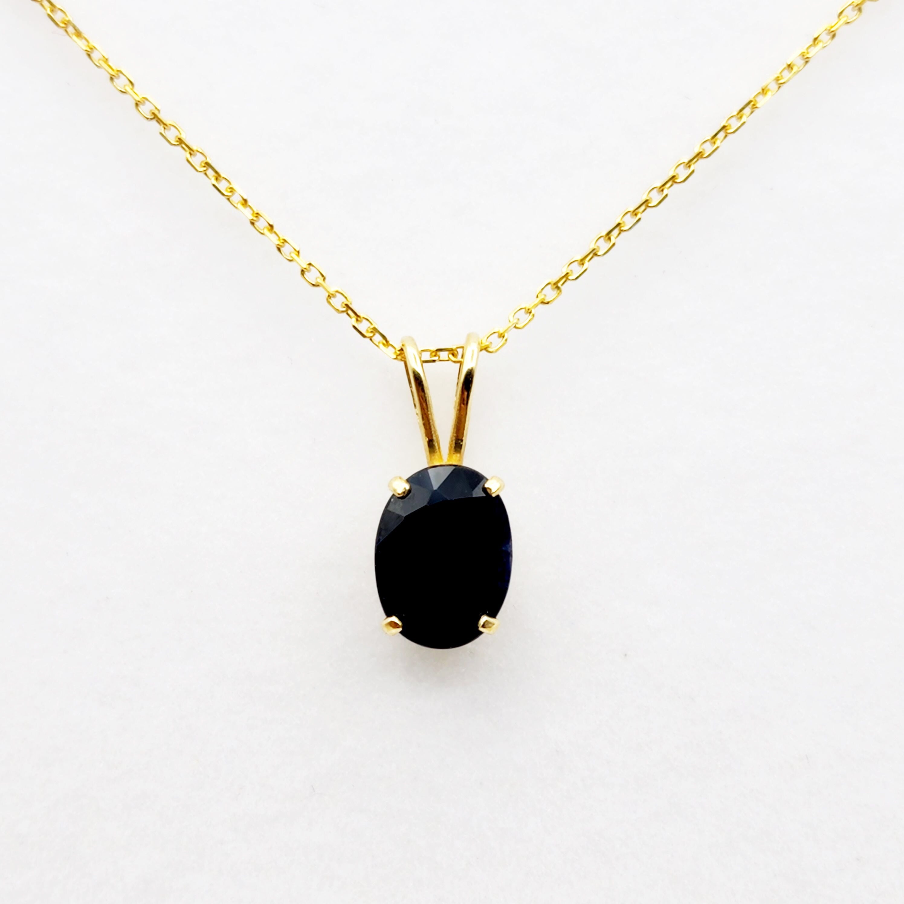 Gold Blue Sapphire Pendant Necklace, 10K Yellow Gold Natural Blue Sapphire 8x6mm Pendant, Birthstone Necklace, September Birthstone