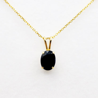 Gold Blue Sapphire Pendant Necklace, 10K Yellow Gold Natural Blue Sapphire 8x6mm Pendant, Birthstone Necklace, September Birthstone