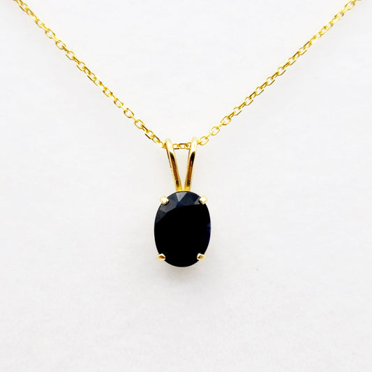 Gold Blue Sapphire Pendant Necklace, 10K Yellow Gold Natural Blue Sapphire 8x6mm Pendant, Birthstone Necklace, September Birthstone