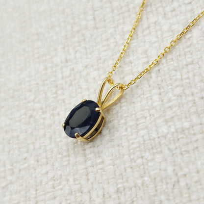 Gold Blue Sapphire Pendant Necklace, 10K Yellow Gold Natural Blue Sapphire 8x6mm Pendant, Birthstone Necklace, September Birthstone