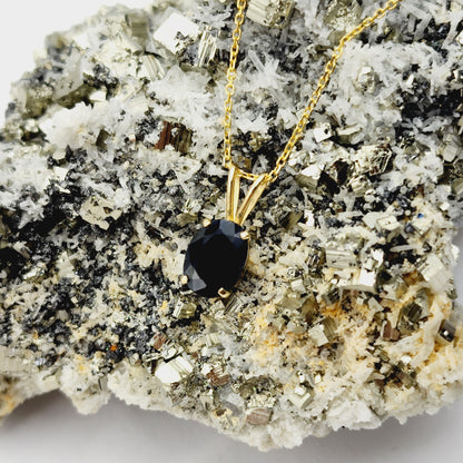 Gold Blue Sapphire Pendant Necklace, 10K Yellow Gold Natural Blue Sapphire 8x6mm Pendant, Birthstone Necklace, September Birthstone