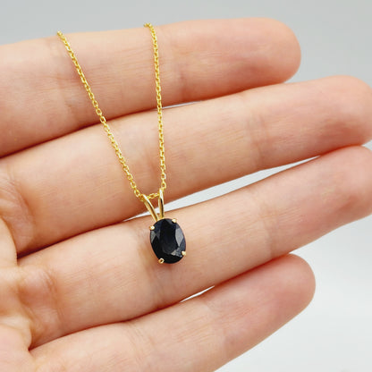 Gold Blue Sapphire Pendant Necklace, 10K Yellow Gold Natural Blue Sapphire 8x6mm Pendant, Birthstone Necklace, September Birthstone