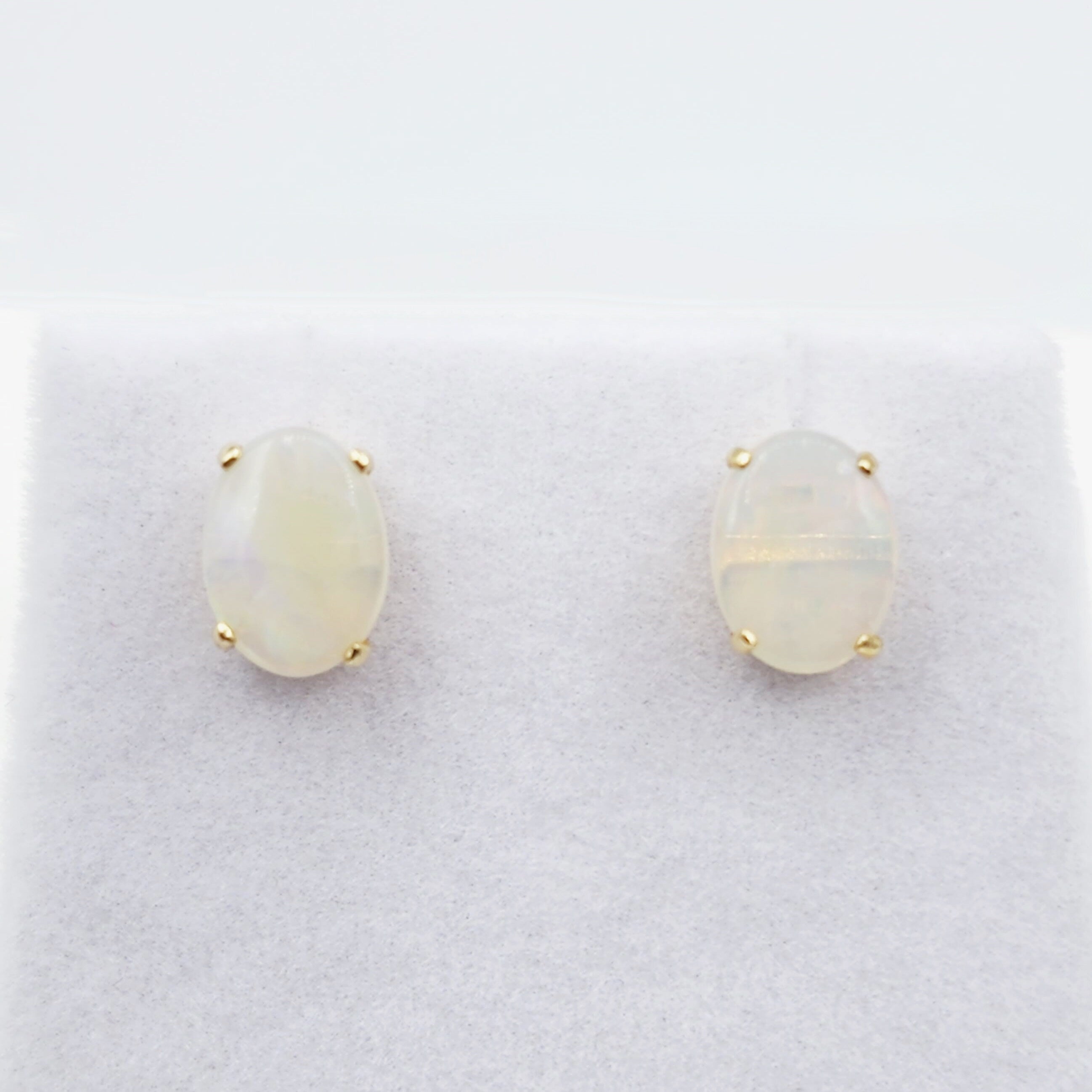 Gold Opal Stud Earrings, 10K Yellow Gold Genuine Opal 8x6mm Earrings, Gemstone Jewelry,  Earrings For Women, October Birthstone