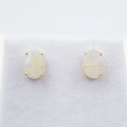 Gold Opal Stud Earrings, 10K Yellow Gold Genuine Opal 8x6mm Earrings, Gemstone Jewelry,  Earrings For Women, October Birthstone