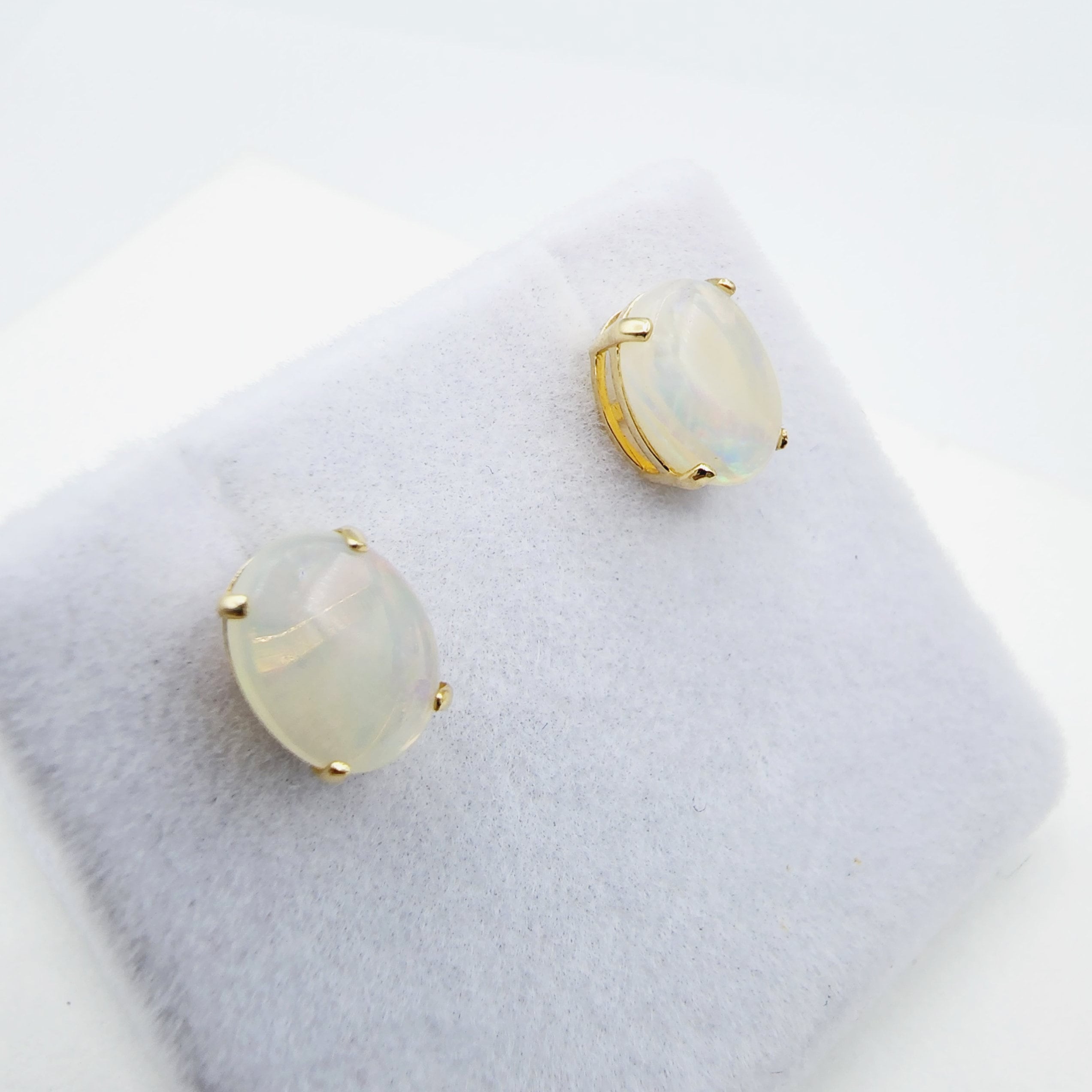 Gold Opal Stud Earrings, 10K Yellow Gold Genuine Opal 8x6mm Earrings, Gemstone Jewelry,  Earrings For Women, October Birthstone