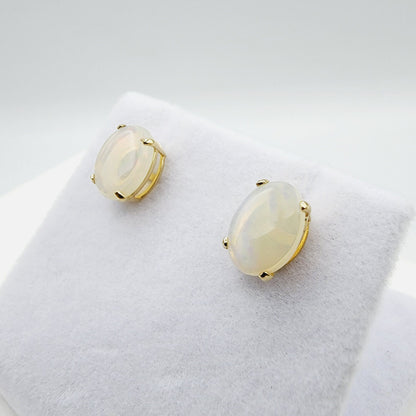 Gold Opal Stud Earrings, 10K Yellow Gold Genuine Opal 8x6mm Earrings, Gemstone Jewelry,  Earrings For Women, October Birthstone