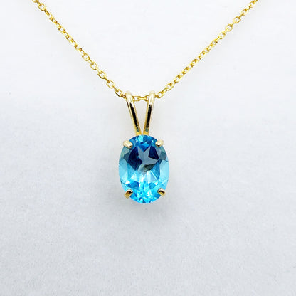 Gold Blue Topaz Pendant Necklace, 10K Yellow Gold Blue Topaz 8x6mm Pendant, December Birthstone, Topaz Jewelry, Birthday Gift For Her