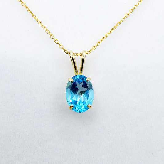 Gold Blue Topaz Pendant Necklace, 10K Yellow Gold Blue Topaz 8x6mm Pendant, December Birthstone, Topaz Jewelry, Birthday Gift For Her