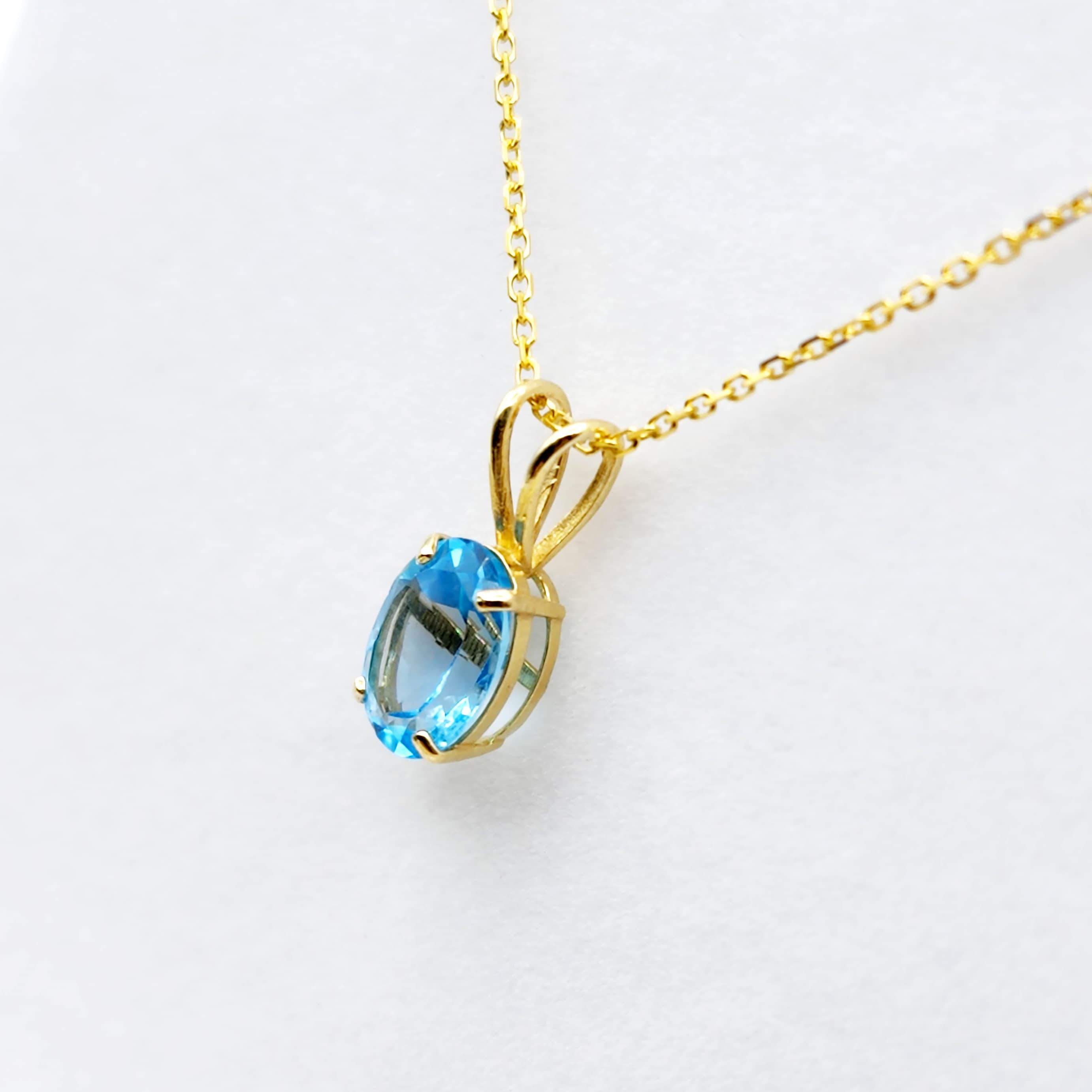 Gold Blue Topaz Pendant Necklace, 10K Yellow Gold Blue Topaz 8x6mm Pendant, December Birthstone, Topaz Jewelry, Birthday Gift For Her