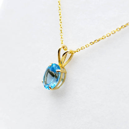 Gold Blue Topaz Pendant Necklace, 10K Yellow Gold Blue Topaz 8x6mm Pendant, December Birthstone, Topaz Jewelry, Birthday Gift For Her