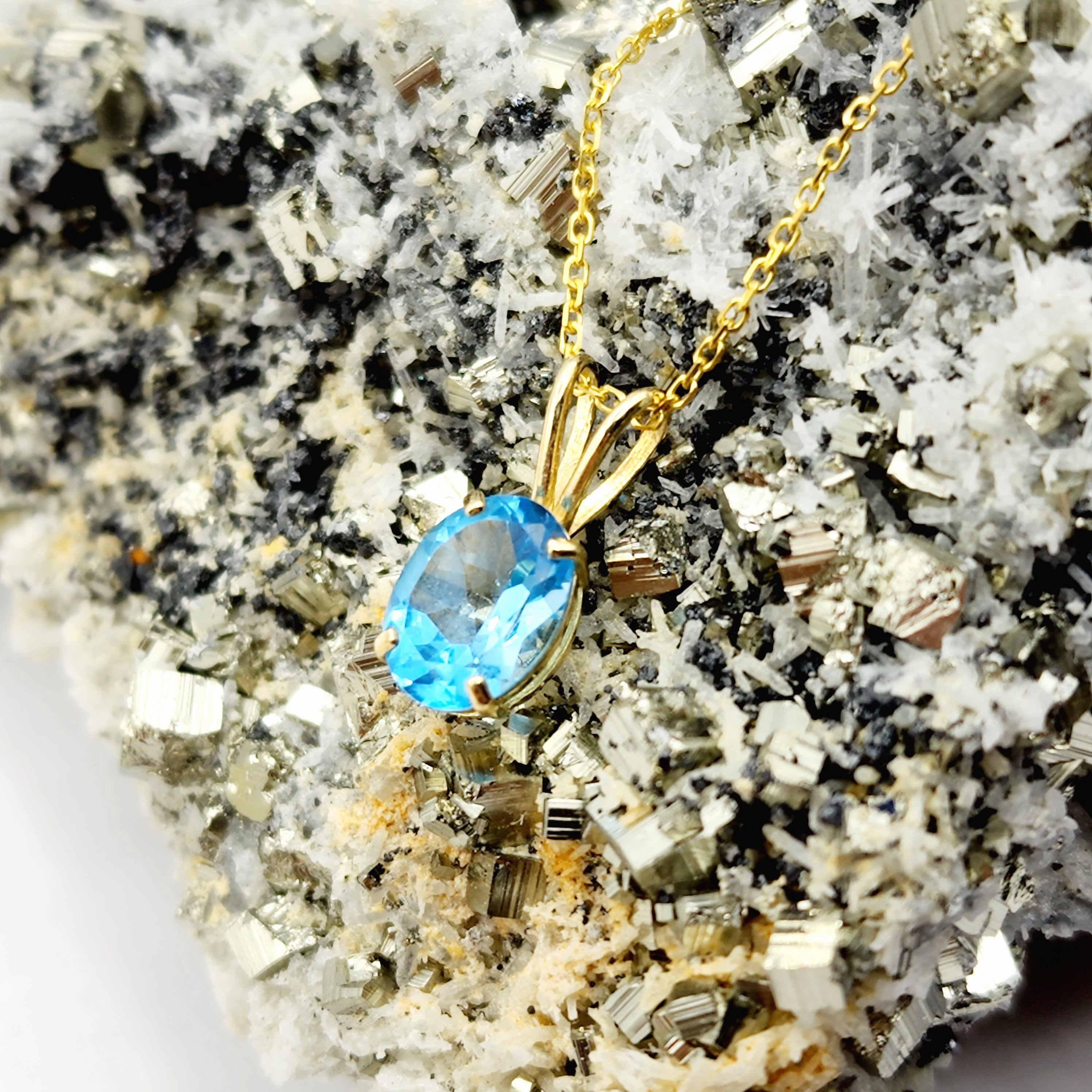 Gold Blue Topaz Pendant Necklace, 10K Yellow Gold Blue Topaz 8x6mm Pendant, December Birthstone, Topaz Jewelry, Birthday Gift For Her