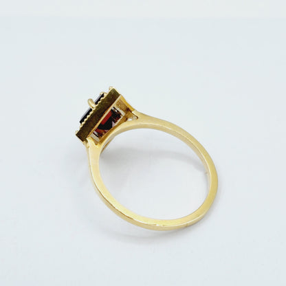 Gold Garnet Ring, 14K Yellow Gold Garnet 1.5ct with Diamond 0.04ct Ring, January Birthstone Ring For Women