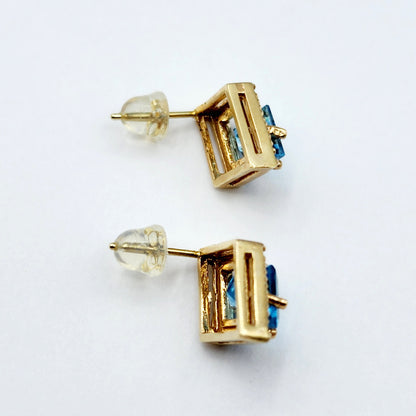 Gold Blue Topaz Stud Earrings, 14K Yellow Gold Blue Topaz 3.0cts Stud Earrings, Handmade Earrings, Gemstone Earrings, December Birthstone