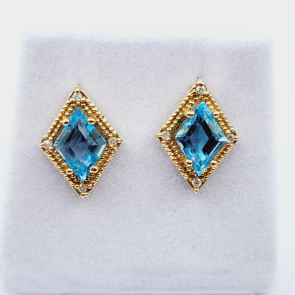 Gold Blue Topaz Stud Earrings, 14K Yellow Gold Blue Topaz 3.0cts Stud Earrings, Handmade Earrings, Gemstone Earrings, December Birthstone