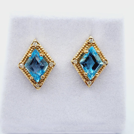 Gold Blue Topaz Stud Earrings, 14K Yellow Gold Blue Topaz 3.0cts Stud Earrings, Handmade Earrings, Gemstone Earrings, December Birthstone