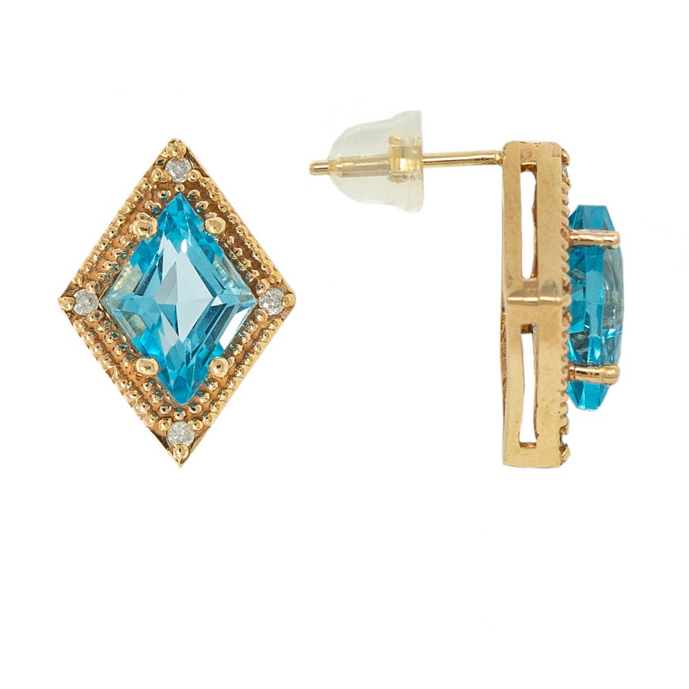 Gold Blue Topaz Stud Earrings, 14K Yellow Gold Blue Topaz 3.0cts Stud Earrings, Handmade Earrings, Gemstone Earrings, December Birthstone