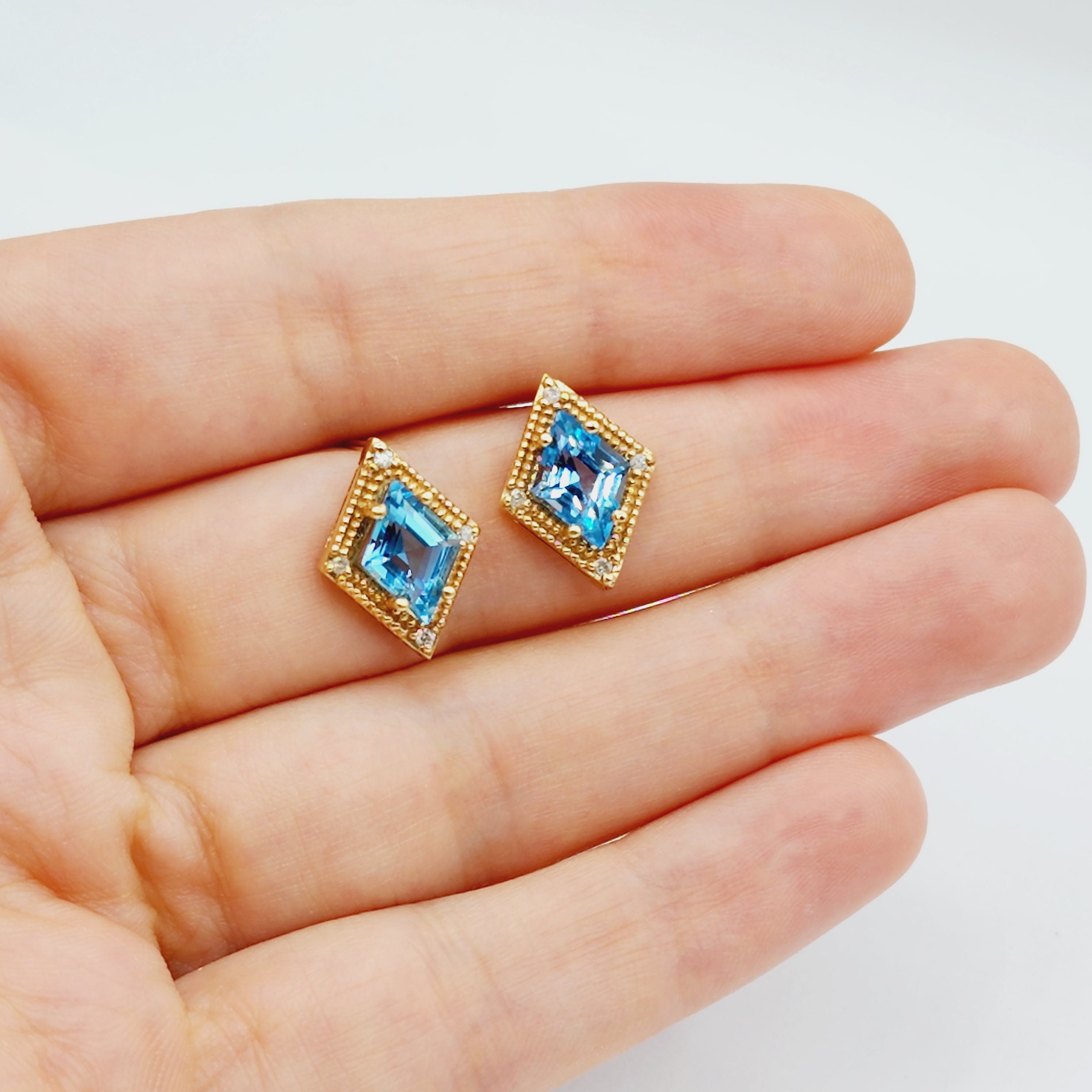 Gold Blue Topaz Stud Earrings, 14K Yellow Gold Blue Topaz 3.0cts Stud Earrings, Handmade Earrings, Gemstone Earrings, December Birthstone