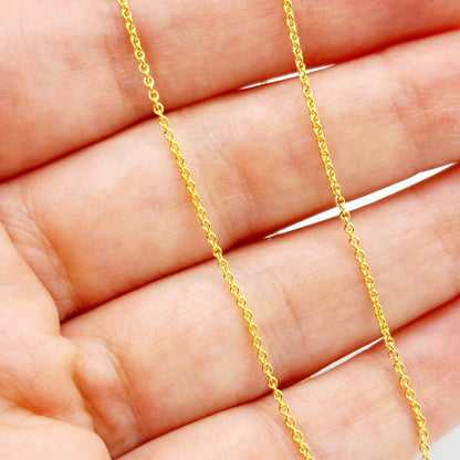 Yellow Gold Rolo Chain , Solid Gold Rolo 1mm Chain, Yellow Rolo Chains 1mm Chains for Pendants