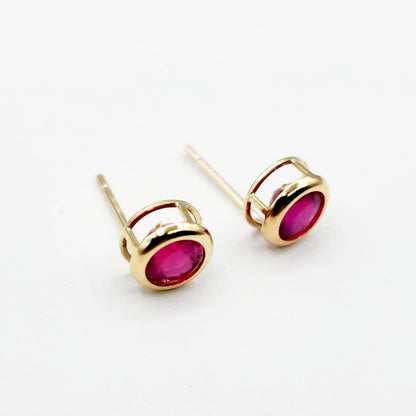 14K Gold Genuine Ruby Bezel Stud Earrings, 14K Yellow Gold Ruby 5x5mm Earrings, July Birthstone, Round Bezel Set Stud 5mm, Dainty Studs