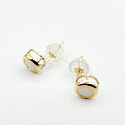 14K Gold Opal Bezel Stud Earrings, 14K Yellow Gold Genuine Opal  5x5mm Earrings, October Birthstone, Round Bezel Set Stud