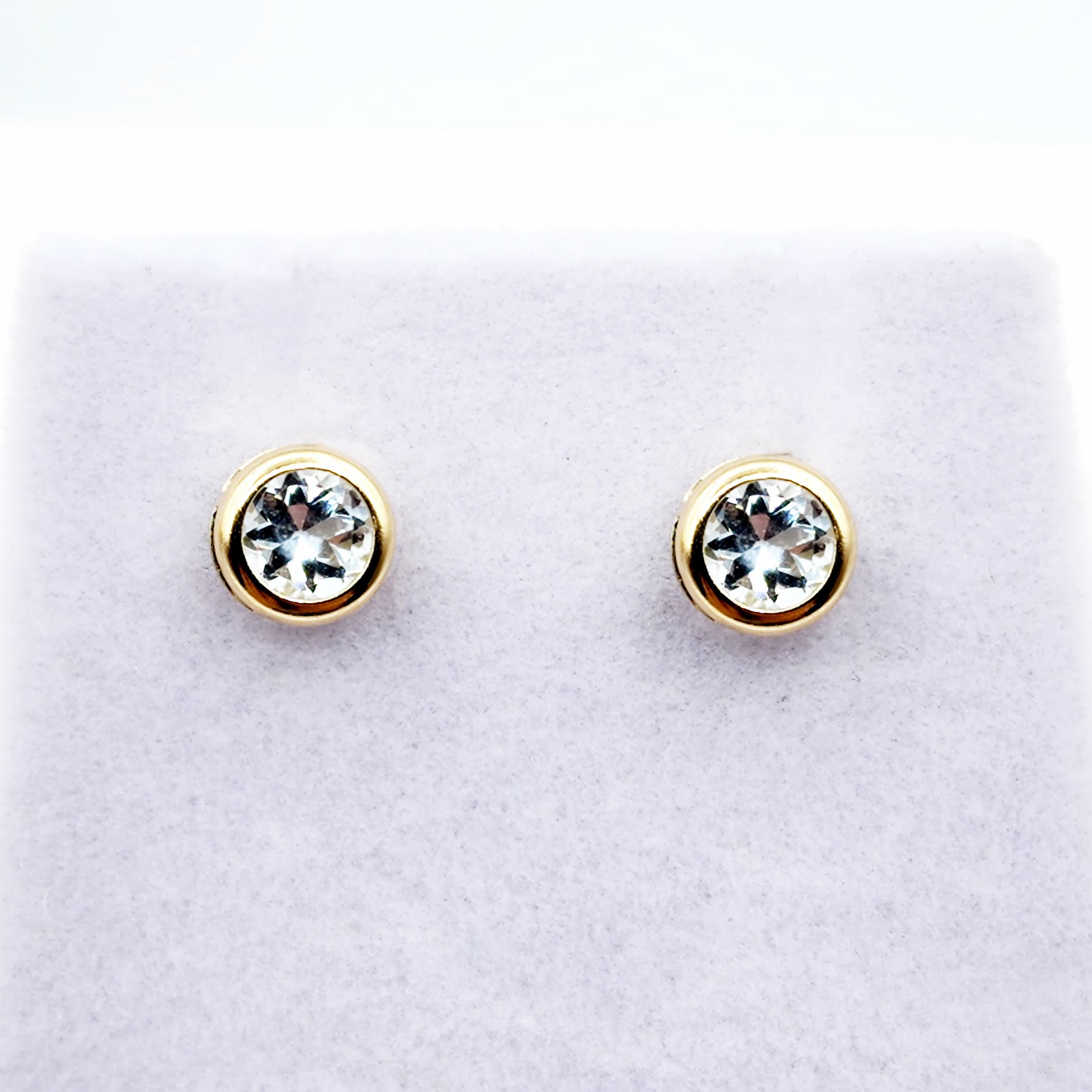 14K Gold Aquamarine Bezel Stud Earrings, 14K Yellow Gold Genuine Aquamarine 5x5mm Earrings, March Birthstone, Round Bezel Set Stud