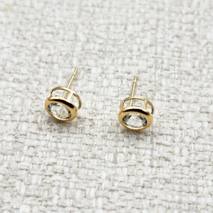 14K Gold Aquamarine Bezel Stud Earrings, 14K Yellow Gold Genuine Aquamarine 5x5mm Earrings, March Birthstone, Round Bezel Set Stud