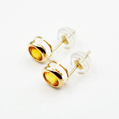 14K Gold Orange Sapphire Bezel Stud Earrings, 14K Yellow Gold Genuine Orange Sapphire 5x5mm Earrings, Birthday Gift, Round Bezel Set Stud