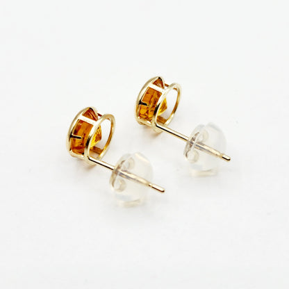 14K Gold Orange Sapphire Bezel Stud Earrings, 14K Yellow Gold Genuine Orange Sapphire 5x5mm Earrings, Birthday Gift, Round Bezel Set Stud