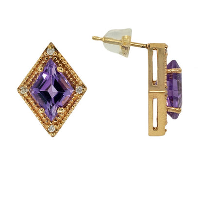 Gold Amethyst Stud Earrings, 14K Yellow Gold Amethyst 3.0cts Stud Earrings, Handmade Earrings, Gemstone Earrings, February Birthstone