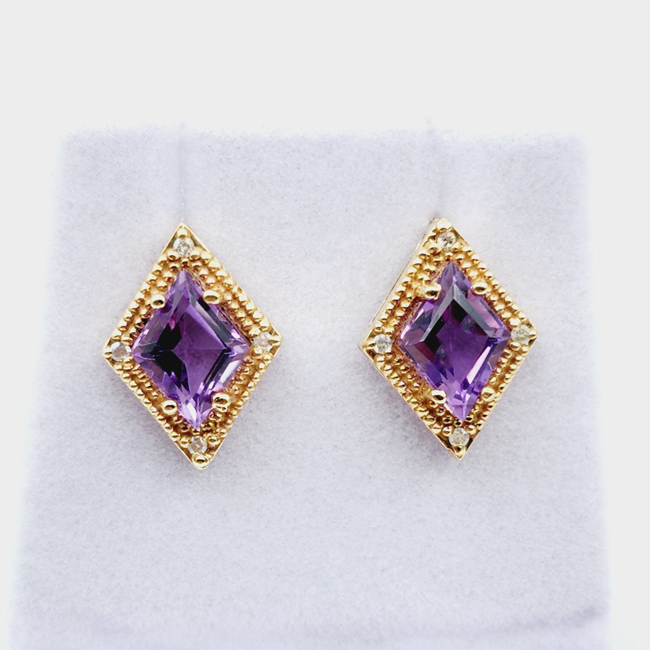 Gold Amethyst Stud Earrings, 14K Yellow Gold Amethyst 3.0cts Stud Earrings, Handmade Earrings, Gemstone Earrings, February Birthstone