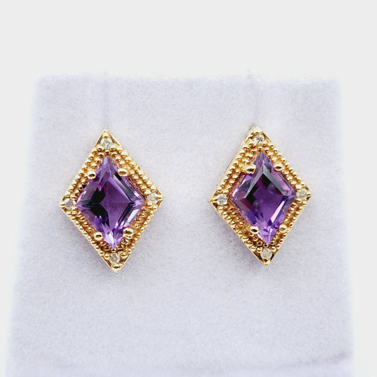 Gold Amethyst Stud Earrings, 14K Yellow Gold Amethyst 3.0cts Stud Earrings, Handmade Earrings, Gemstone Earrings, February Birthstone