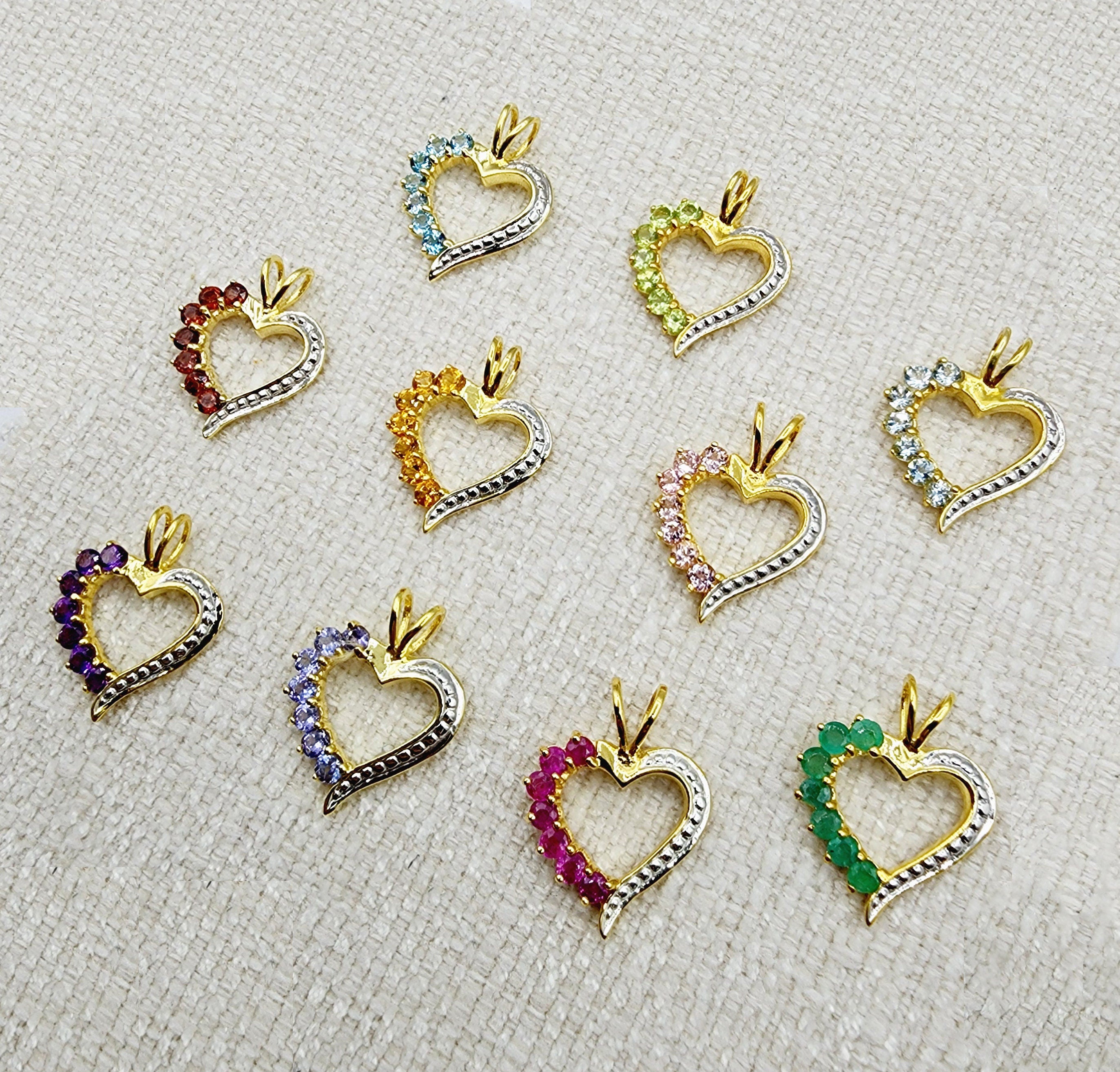 24K Gold Plated Sterling Silver Genuine Gemstone Heart Pendant Necklace For Women, Heart Jewelry, Birthstone Jewelry, Valentine Gift For Her