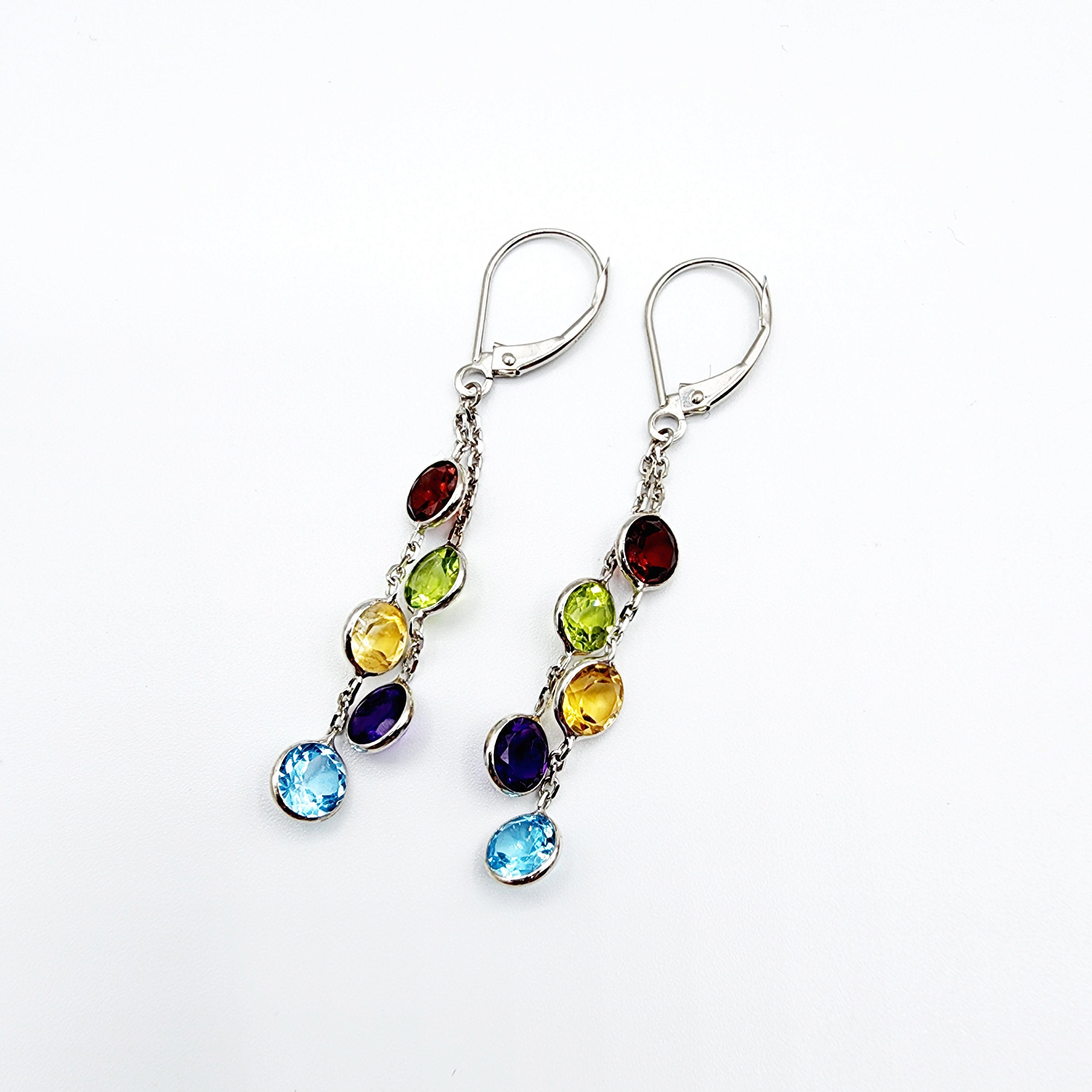 14K Gold Drop Genuine Gemstone Earrings, 5mm Natural Garnet, Peridot, Citrine, Blue Topaz, and Amethyst Earrings For Women