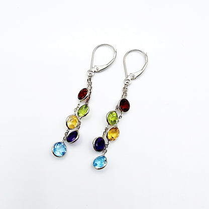 14K Gold Drop Genuine Gemstone Earrings, 5mm Natural Garnet, Peridot, Citrine, Blue Topaz, and Amethyst Earrings For Women