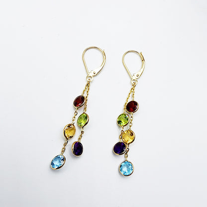 14K Gold Drop Genuine Gemstone Earrings, 5mm Natural Garnet, Peridot, Citrine, Blue Topaz, and Amethyst Earrings For Women