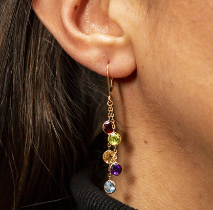 14K Gold Drop Genuine Gemstone Earrings, 5mm Natural Garnet, Peridot, Citrine, Blue Topaz, and Amethyst Earrings For Women