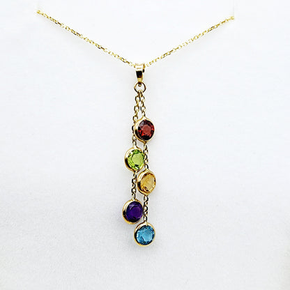 14K Gold Genuine Gemstone Pendant Necklace, 5mm Garnet, Peridot, Citrine, Blue Topaz, Amethyst Pendant For Women, Multi Color Stone Jewelry