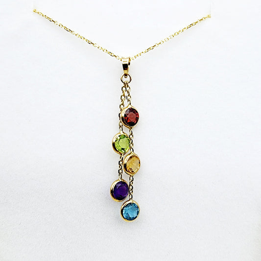 14K Gold Genuine Gemstone Pendant Necklace, 5mm Garnet, Peridot, Citrine, Blue Topaz, Amethyst Pendant For Women, Multi Color Stone Jewelry