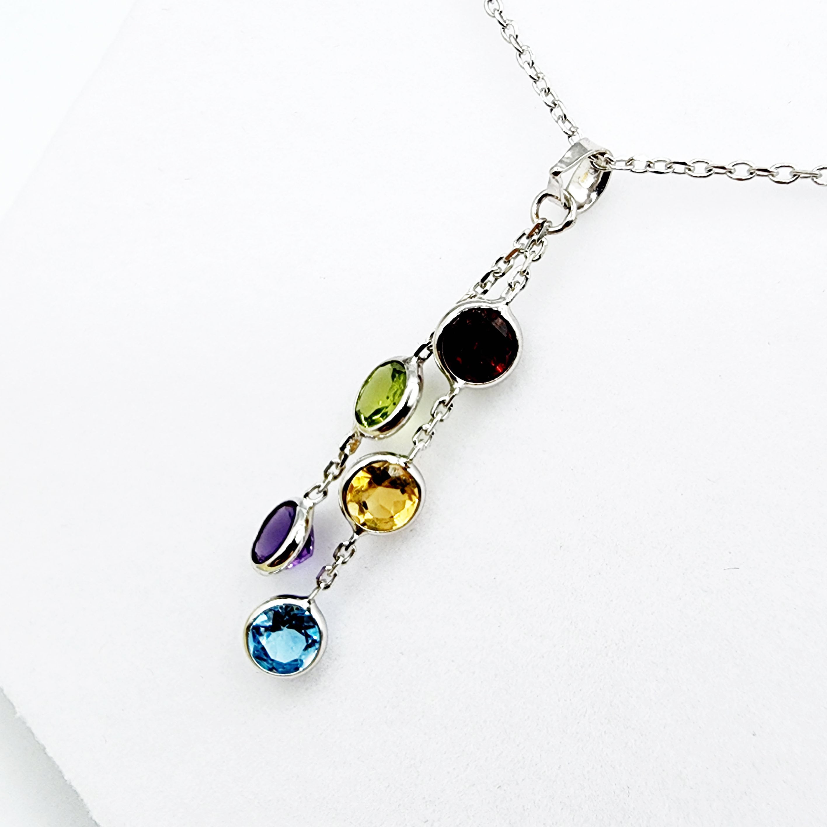 14K Gold Genuine Gemstone Pendant Necklace, 5mm Garnet, Peridot, Citrine, Blue Topaz, Amethyst Pendant For Women, Multi Color Stone Jewelry